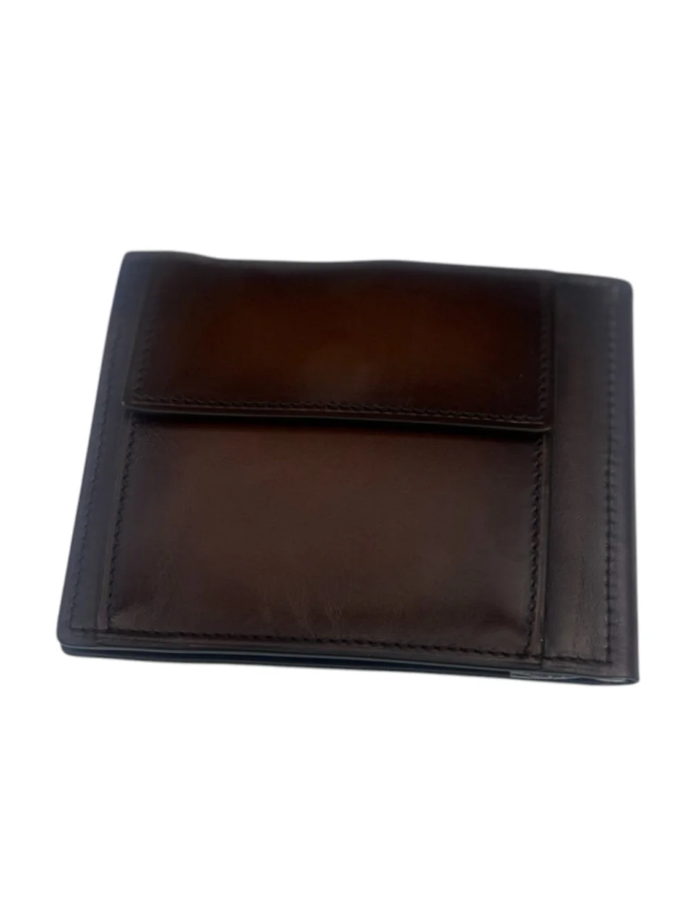New Berluti Figure Scritto Venezia Leather Bifold Wallet with Money Clip Brown
